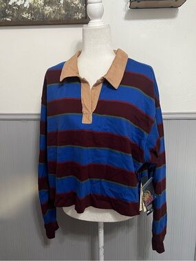 NWT No Boundaries Stranger Things Mike Striped Collar Polo Top